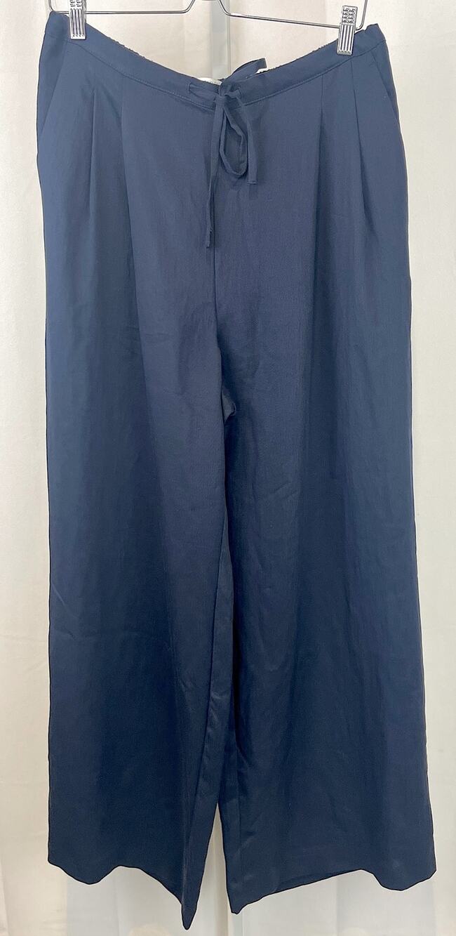 NWT ANN TAYLOR Weekend Easy Fit Wide Leg Pants Pleated Pull On Navy Blue Size L